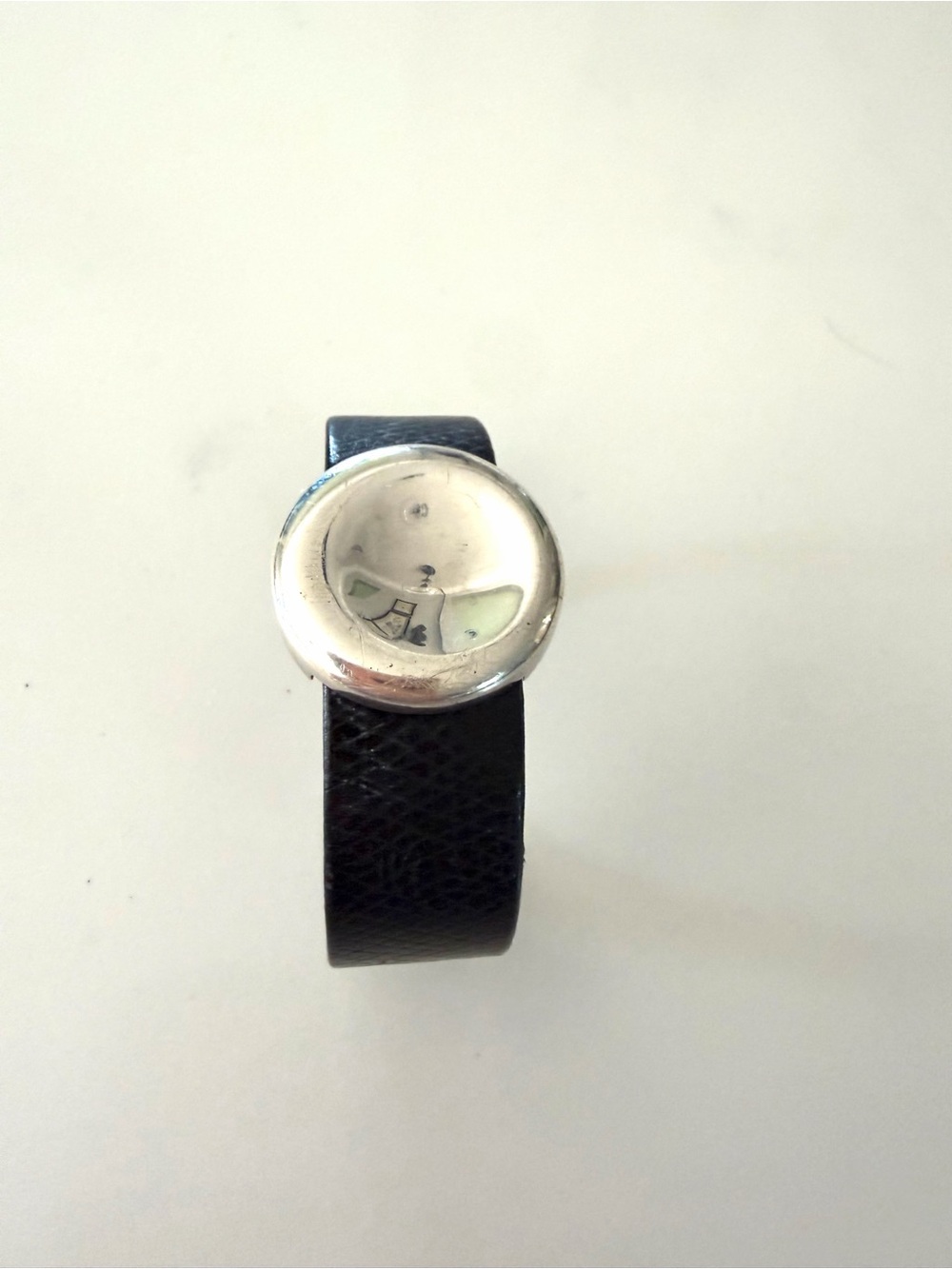 MOVADO•925 silver button leather cuff bracelet